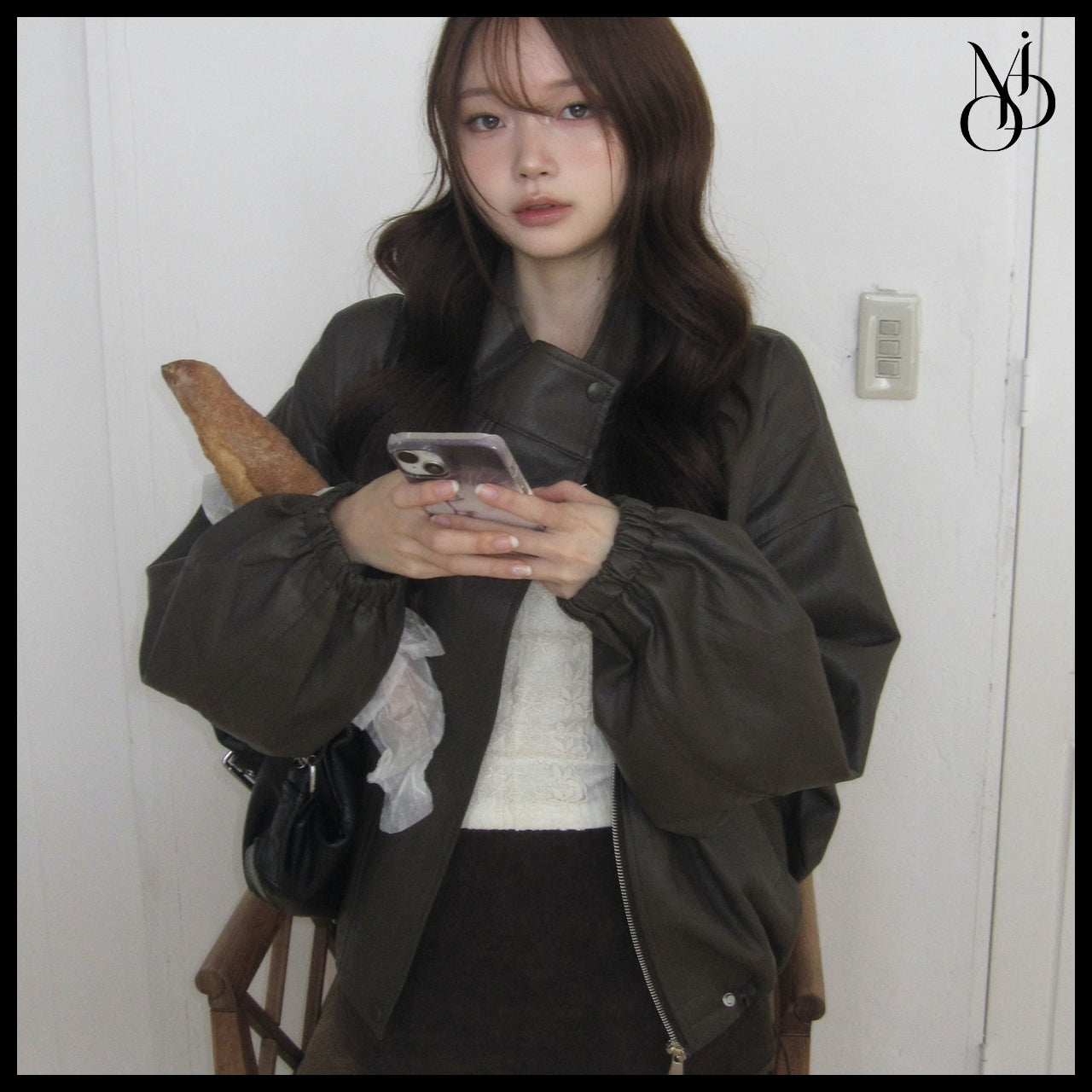 【MODIMOOD】Purple High Neck Leather Jacket 3 Colors