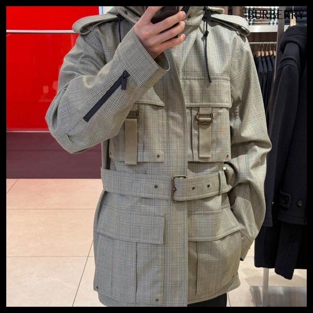 【Burberry】Check Bonded Wool Belted Field Jacket Loch Bliss