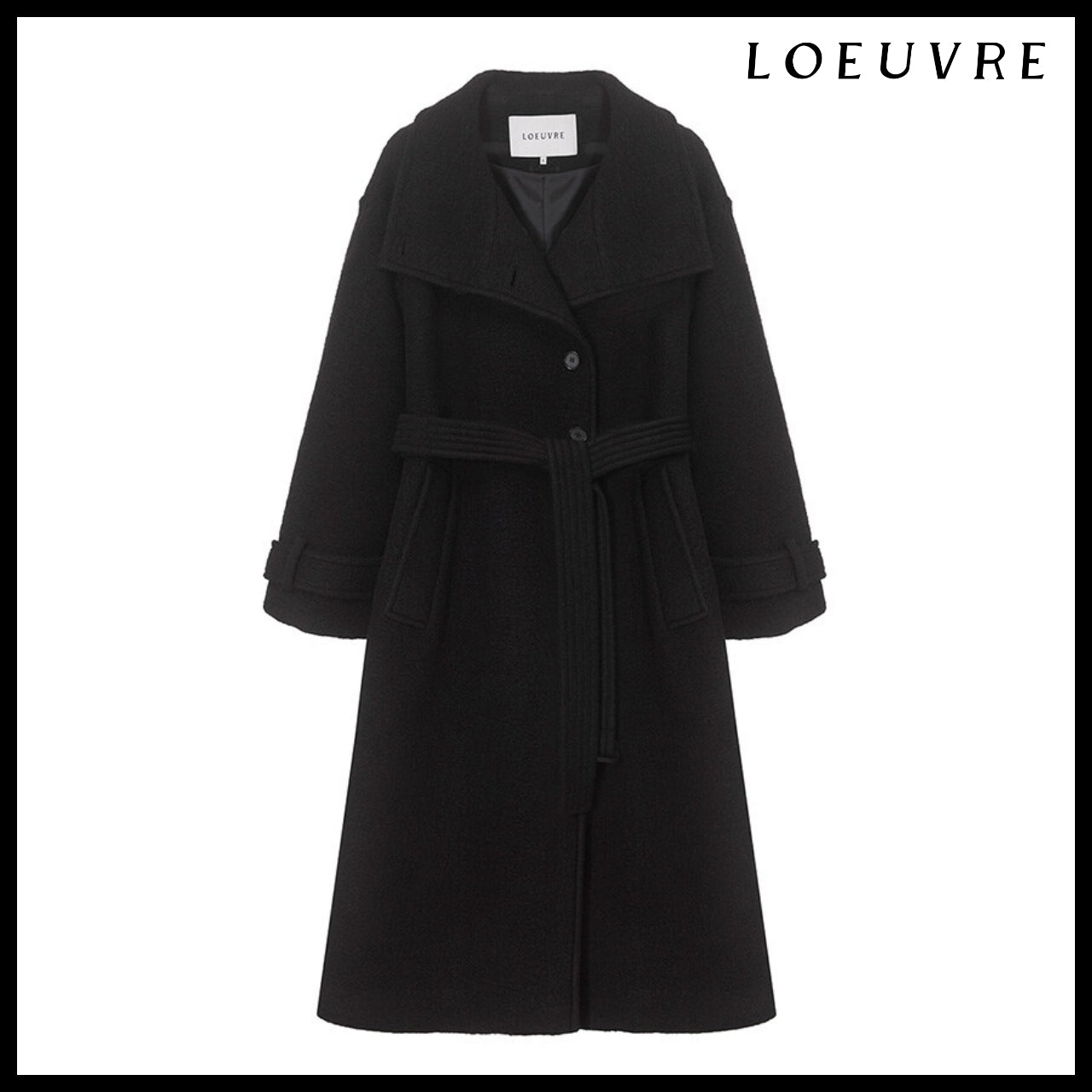 【LOEUVRE】Belted High-Neck Long Coat 3Colors