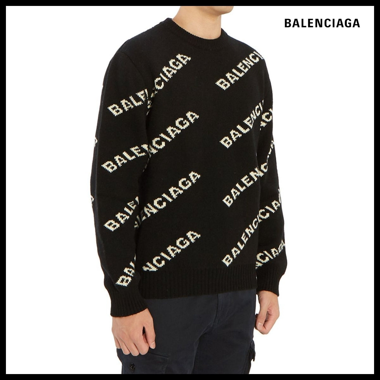 【BALENCIAGA】Allover Logo Sweater Black White