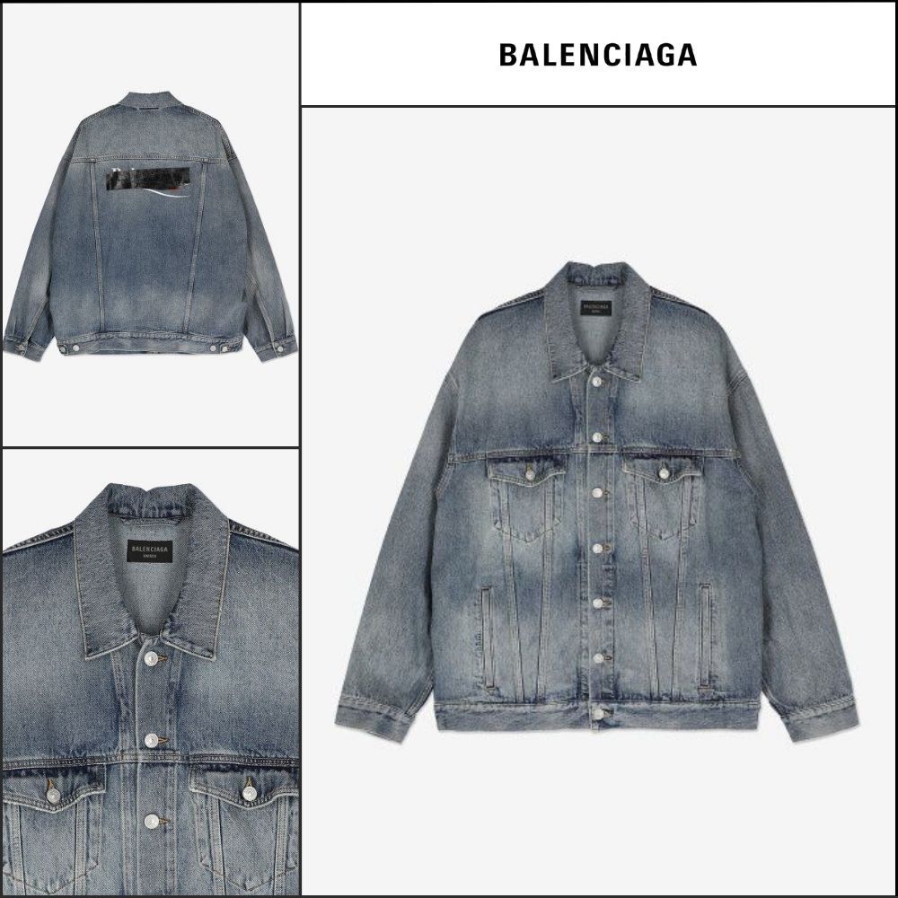 【BALENCIAGA】Back Tape Oversized Denim Jacket Blue