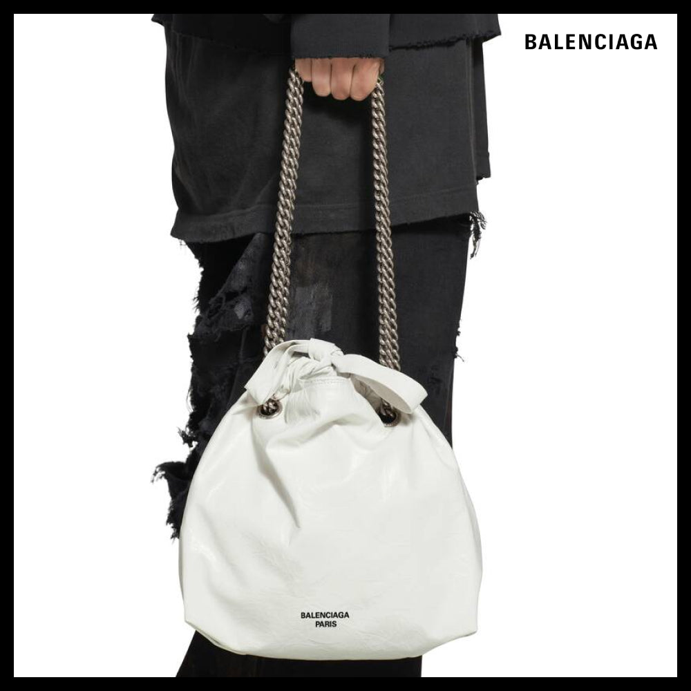 【BALENCIAGA】Crush Small Tote Bag White Crushed Calfskin