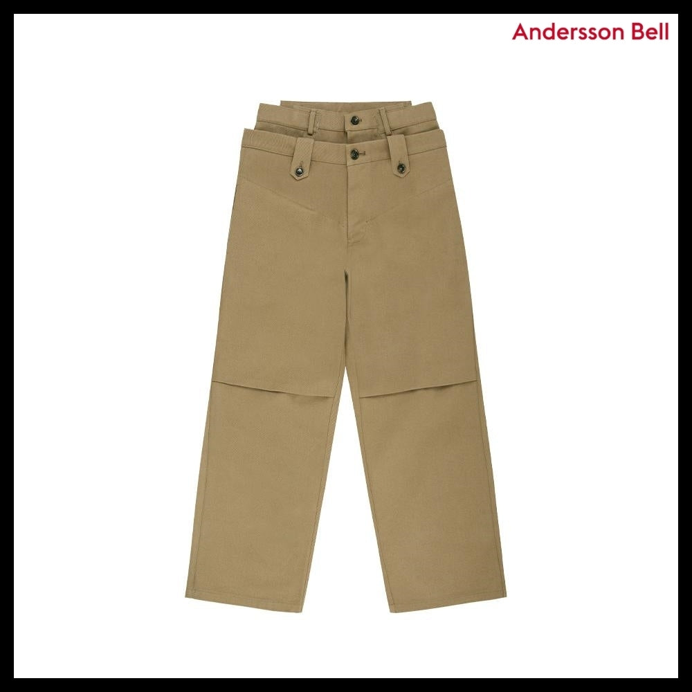 【ANDERSSON BELL】Double Waistband Wide-Leg Trousers Beige