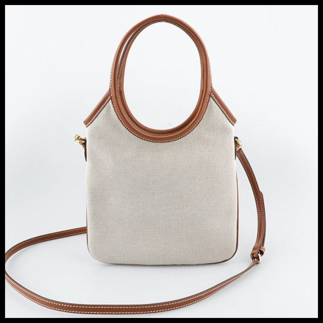 【Miu Miu】Canvas Leather Ivy Bag Beige Brandy