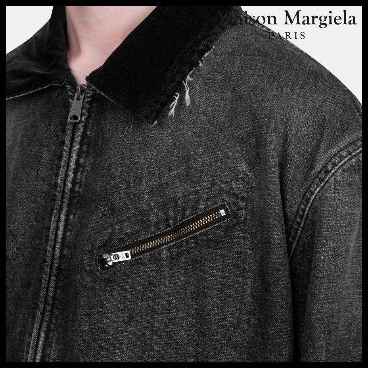 【Maison Margiela】Distressed Collar Denim Jacket Washed