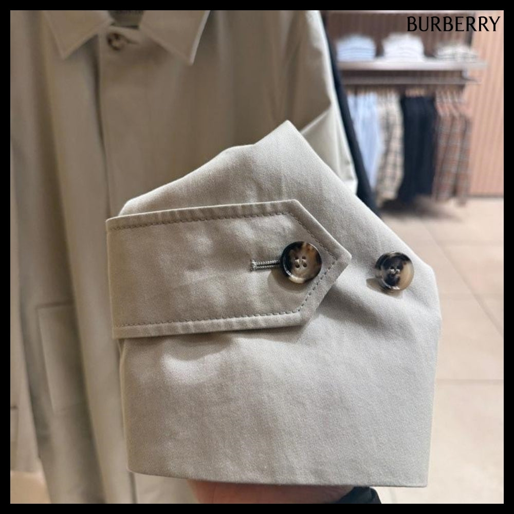 【Burberry】Button Single Cotton Men's Car Coat Lichen
