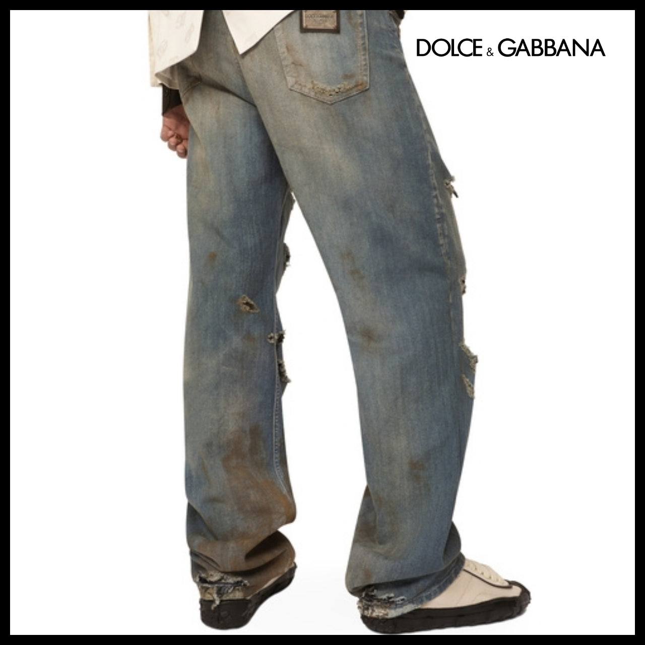 【Dolce & Gabbana】BLUE DENIM STRAIGHT-LEG JEANS WITH RIPS