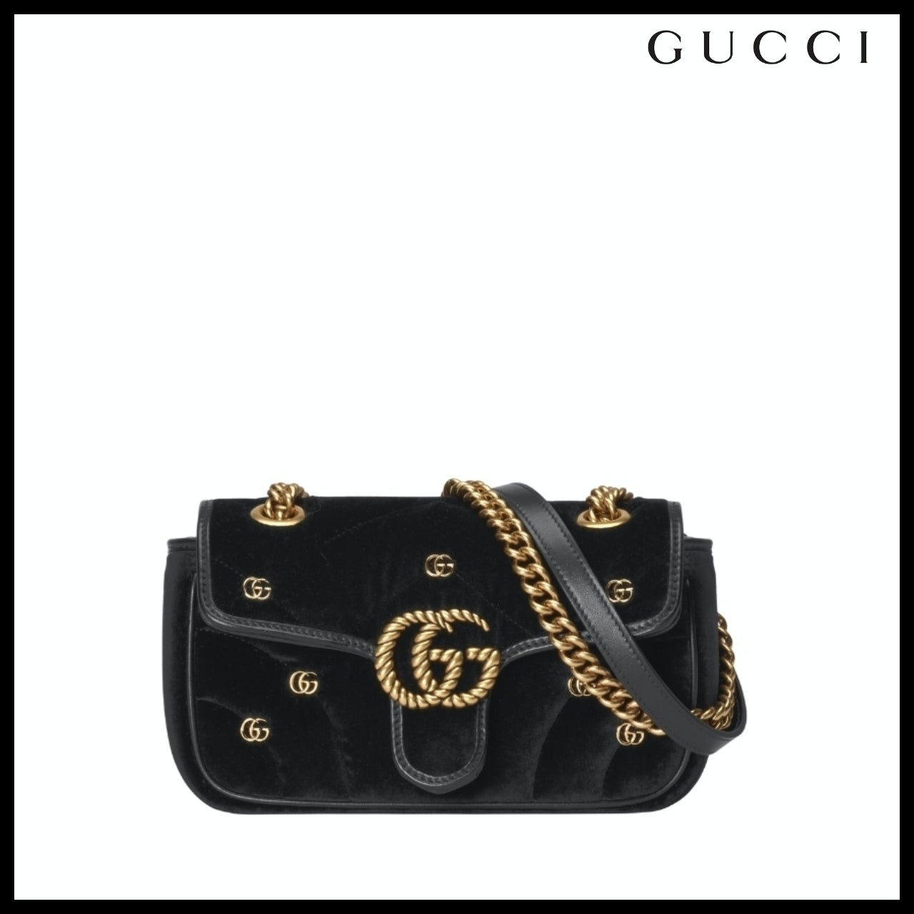 【GUCCI】Marmont 2 Velvet Chain Mini Shoulder Bag BLACK