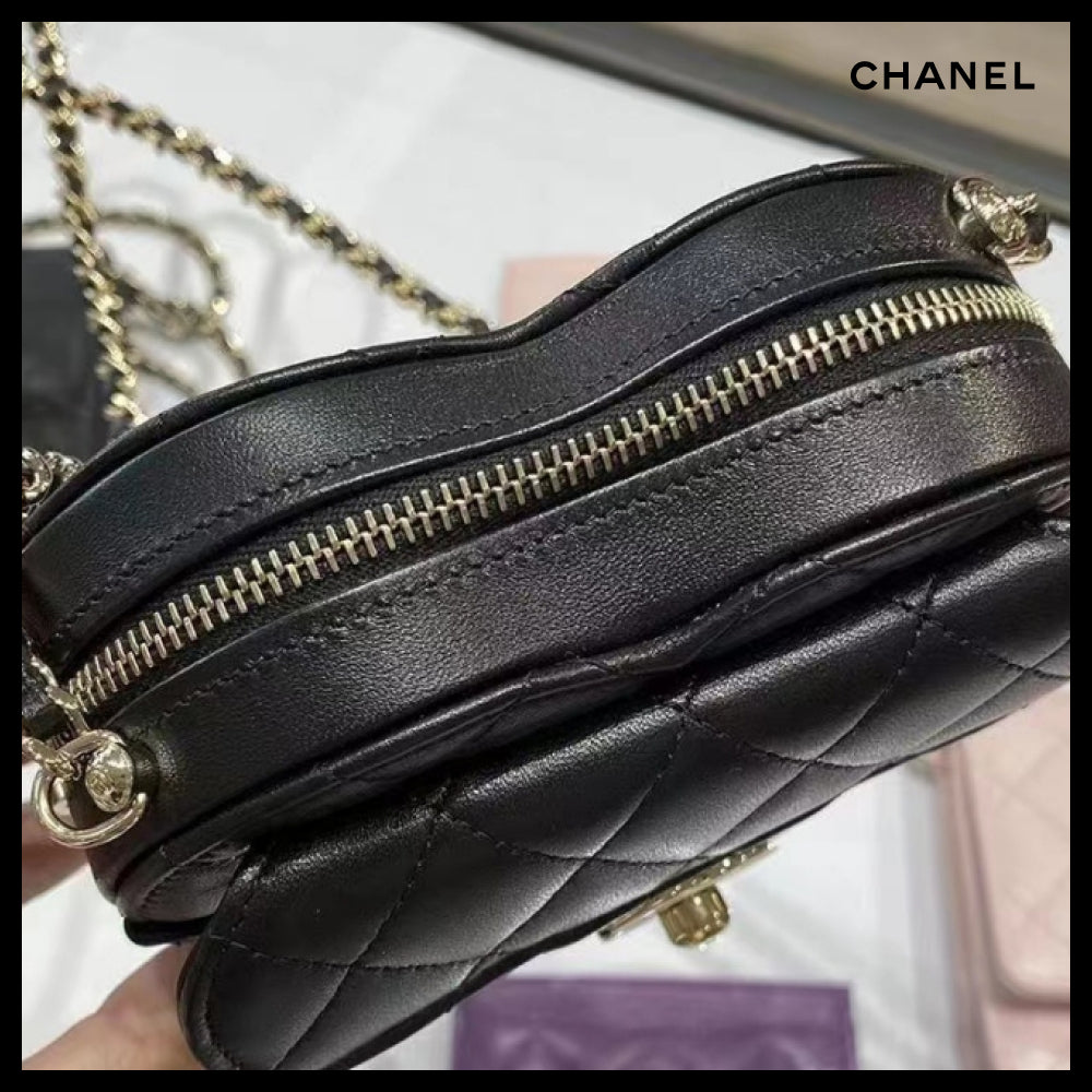 【CHANEL】Heart Bag Small Lambskin Black with Gold Hardware