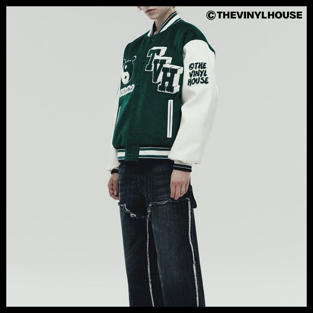 【THEVINYLHOUSE】Yin Yang Varsity Jacket Green