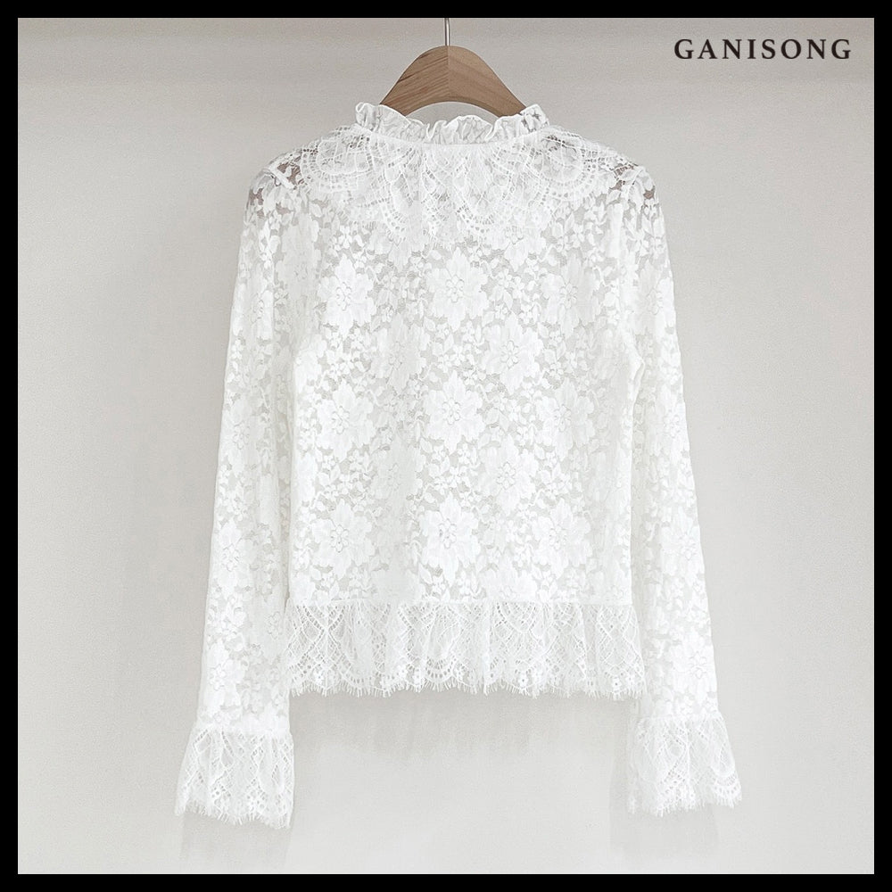 【GANISONG】Bridal Diagonal Lace Two-Piece Dress White