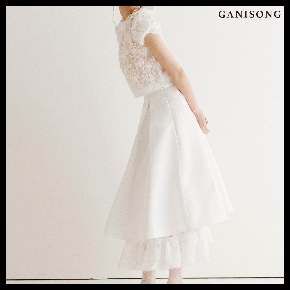 【GANISONG】Bridal Twist Puff Two-Piece Dress White
