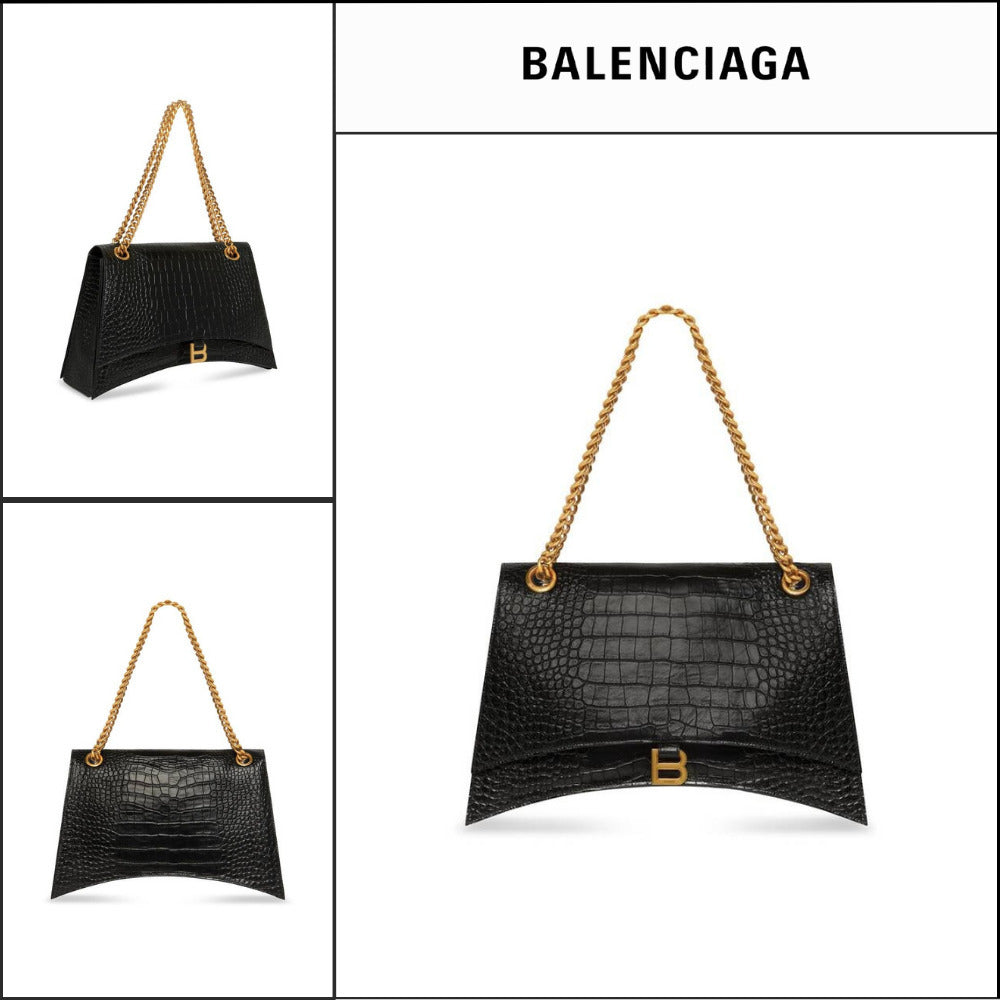 【BALENCIAGA】Crush Large Chain Bag Crocodile Embossed