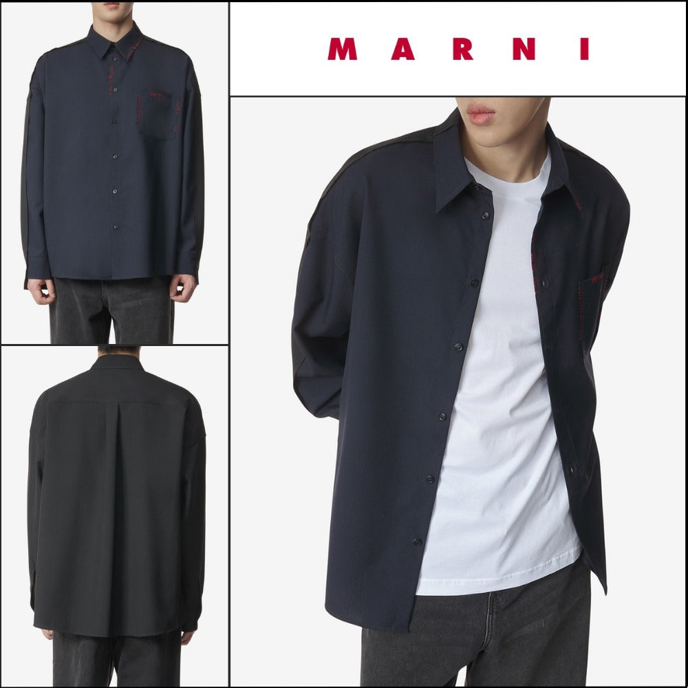 【MARNI】Tropical Wool Shirt Blueblack