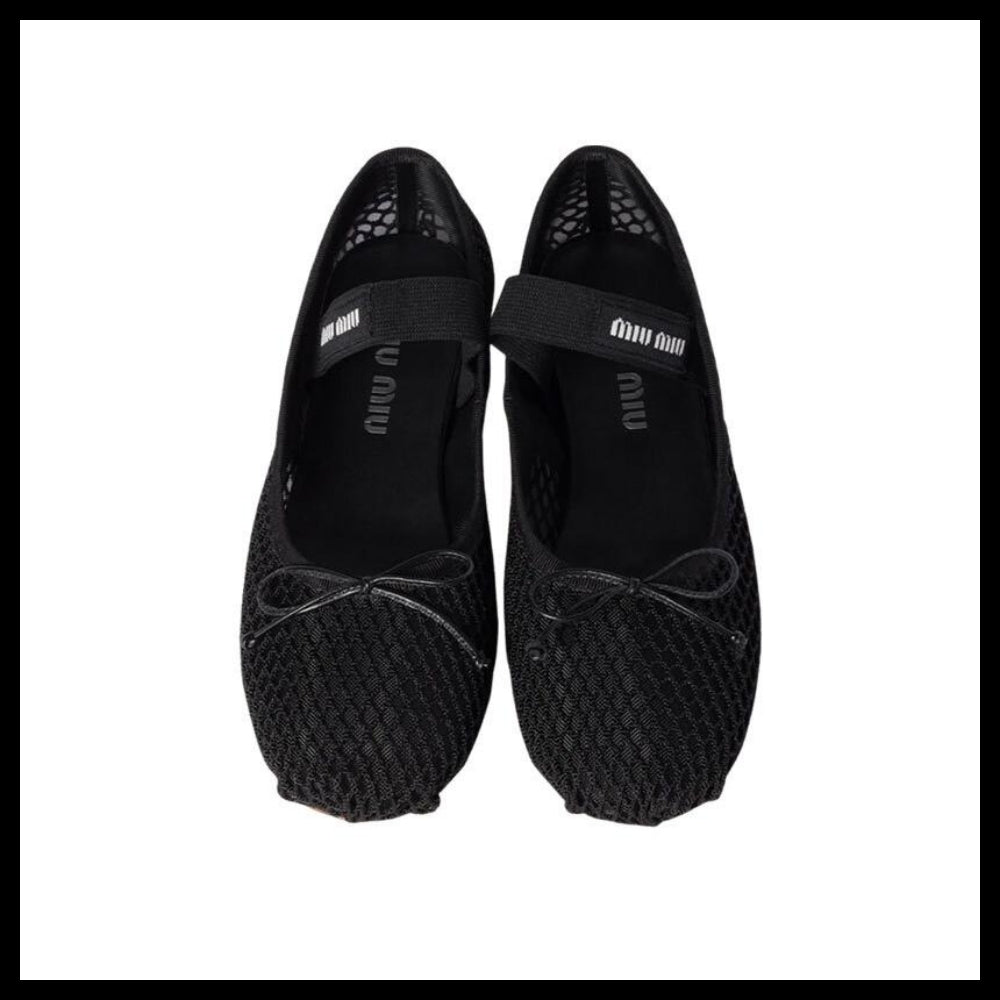 【Miu Miu】Women’s Mesh Fabric Ballerina Flat Shoes Black