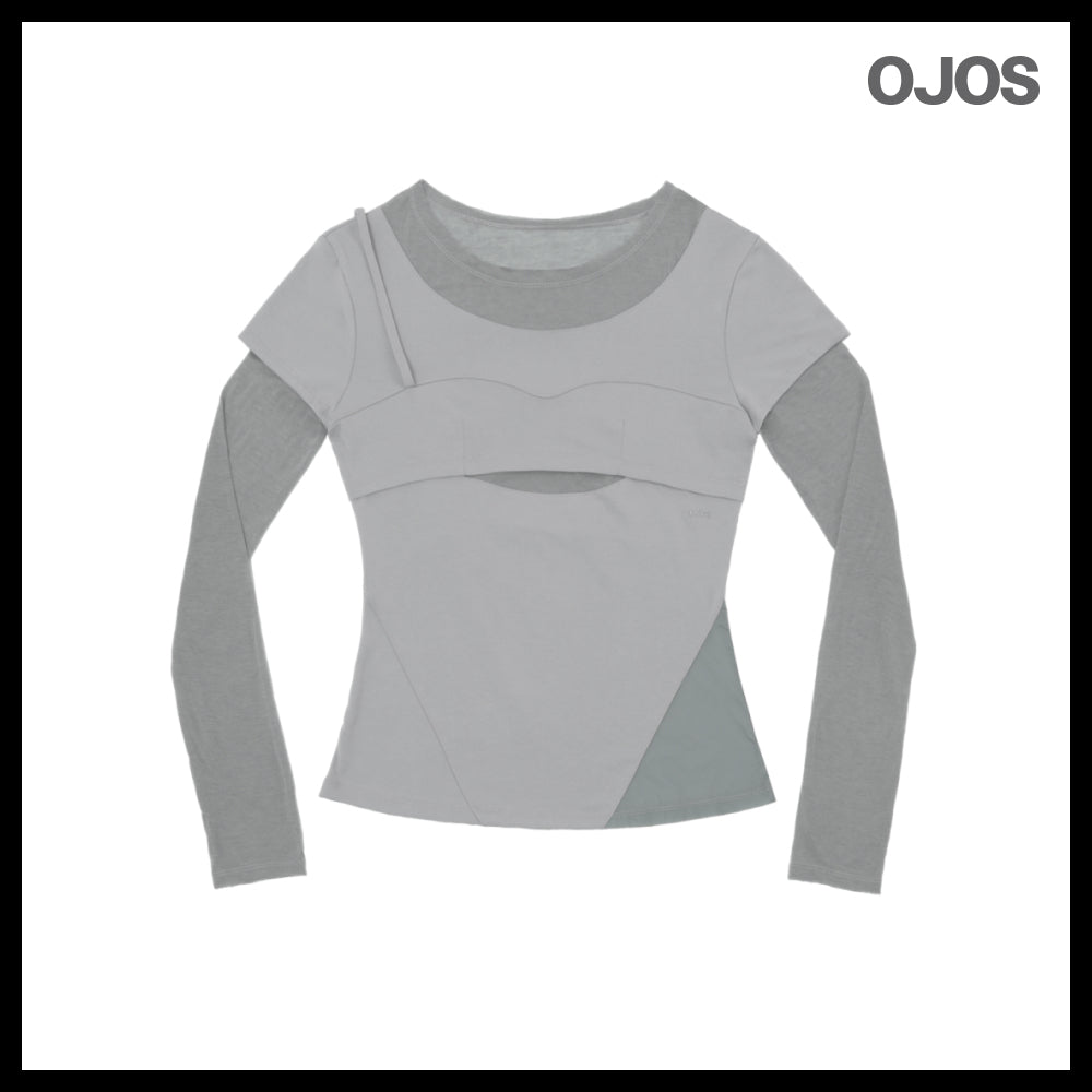 【OJOS】Layered Shoulder Strap Long Sleeves 4colors