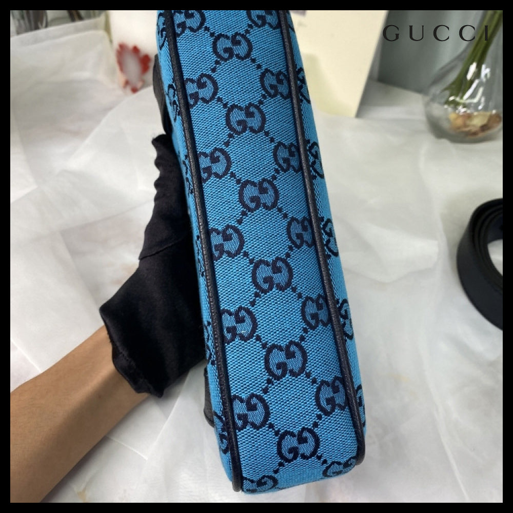 【GUCCI 】New Canvas GG Pattern Belt Bag BLUE