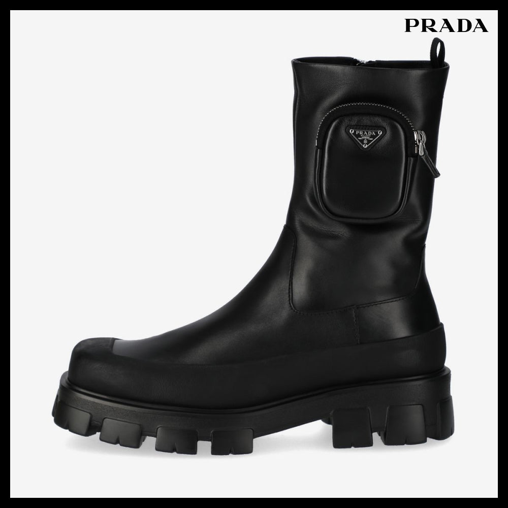 ◆PRADA◆ Cobblestone ブーツ Boots Black 厚底 レザー