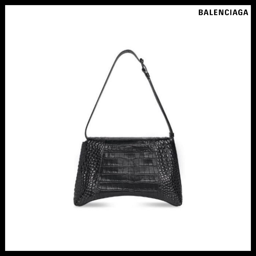 【BALENCIAGA 】Downtown Medium Shoulder Bag Crocodile Emboss