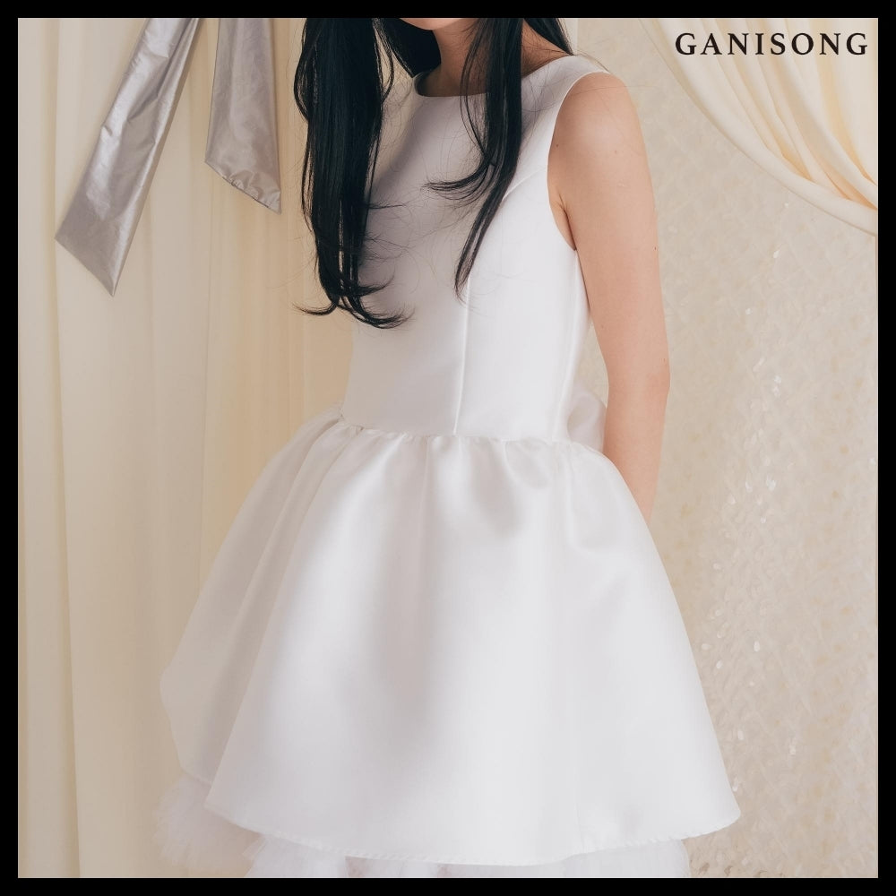 【GANISONG】Bridal Can Can Mini Dress White