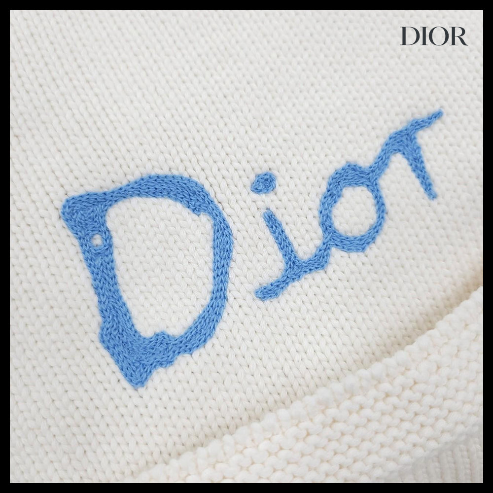 【Dior】Hilton Nell Logo Embroidery White Cardigan