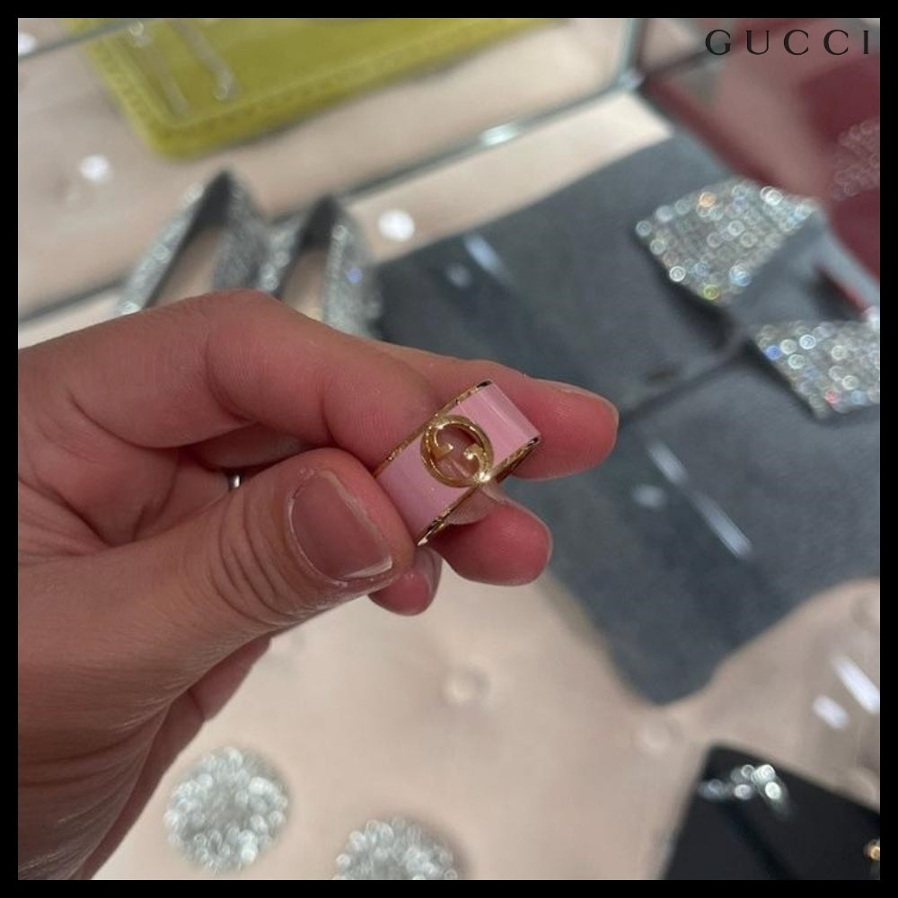【GUCCI】Blondie Enamel Metal Wide Ring Pink