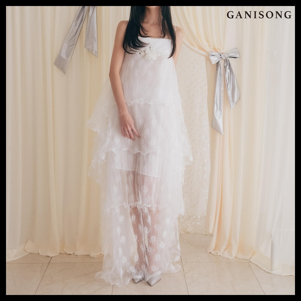 【GANISONG】Bridal Wave To Moon Dress White