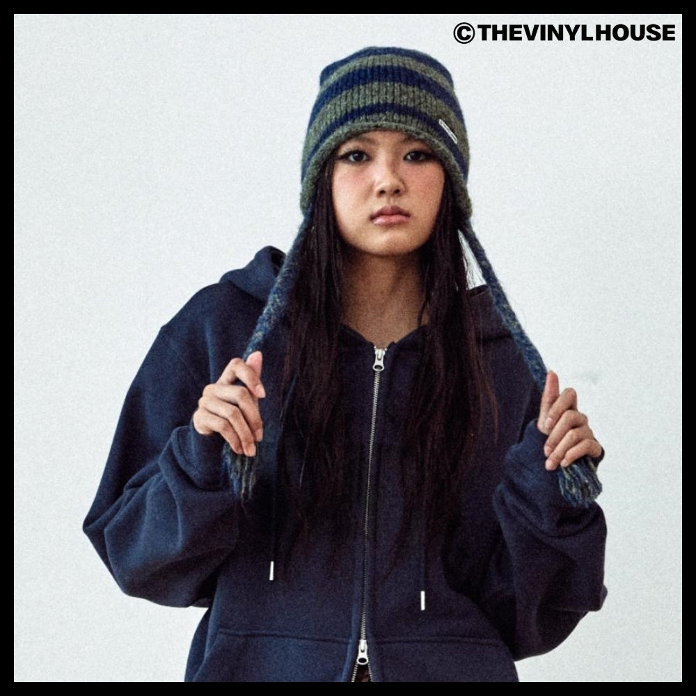 【THEVINYLHOUSE】Ear flap stripe beanie (3 colors)