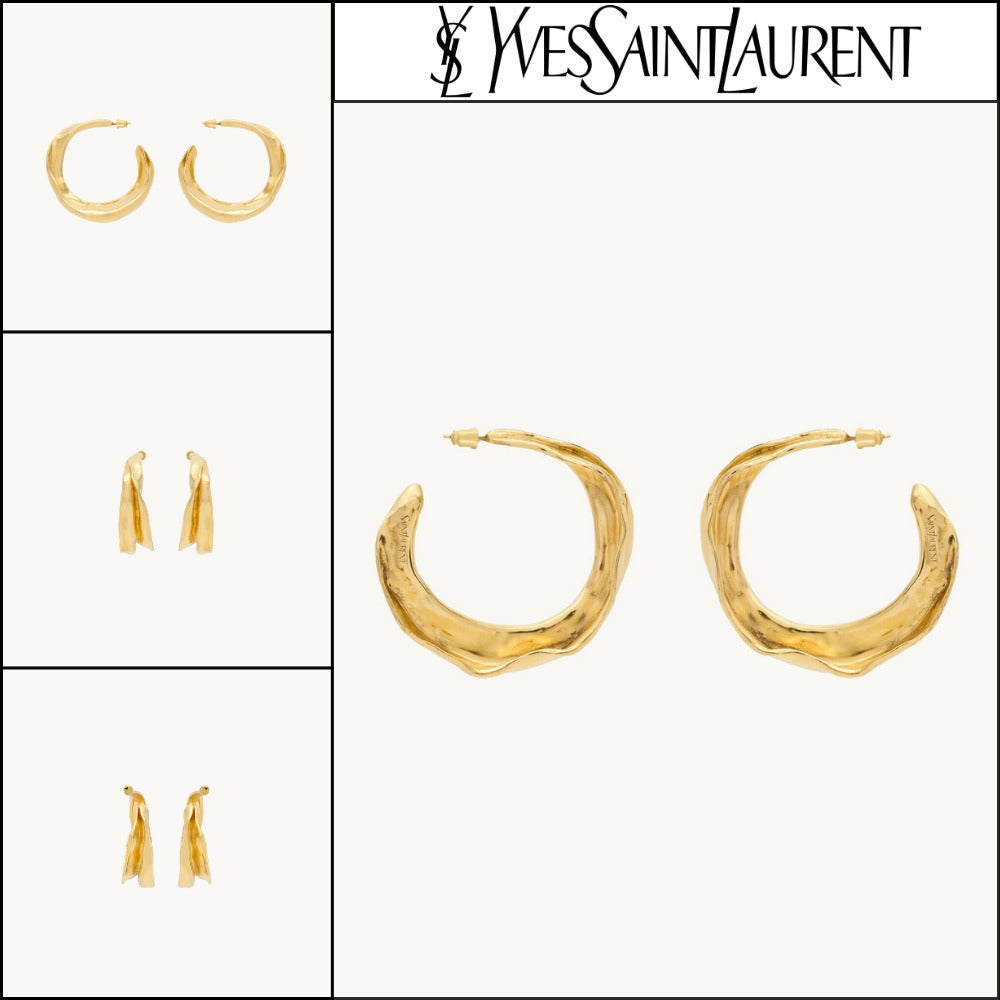 【Saint Laurent】Metal Twisted Leaf Hoop Earrings