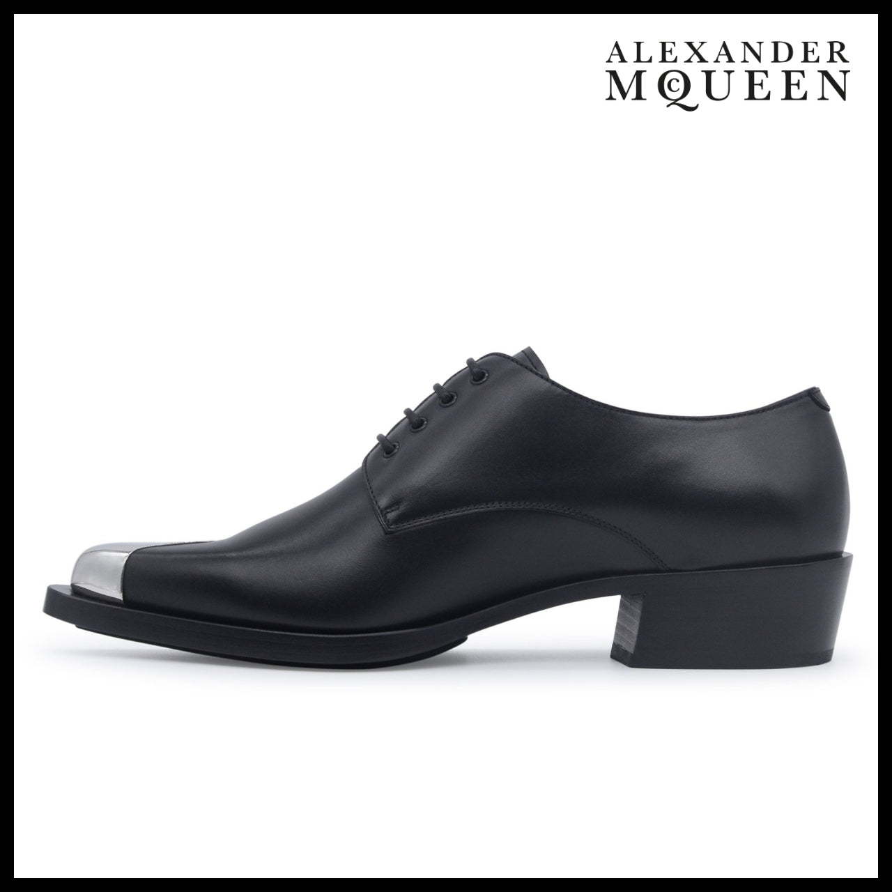 【Alexander Mcqueen】Punk Silver Tip Pointed Shoes Black