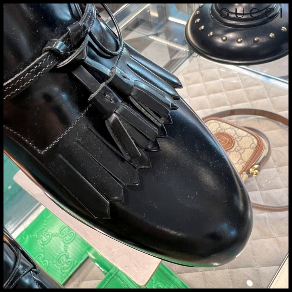 【GUCCI】PARIDE Tassel Fringe Leather Loafers Black