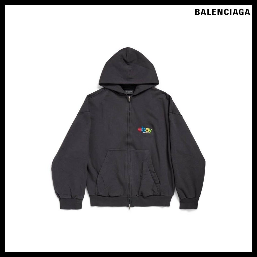 【BALENCIAGA】Ebay Zip-Up Hoodie Regular Fit Black