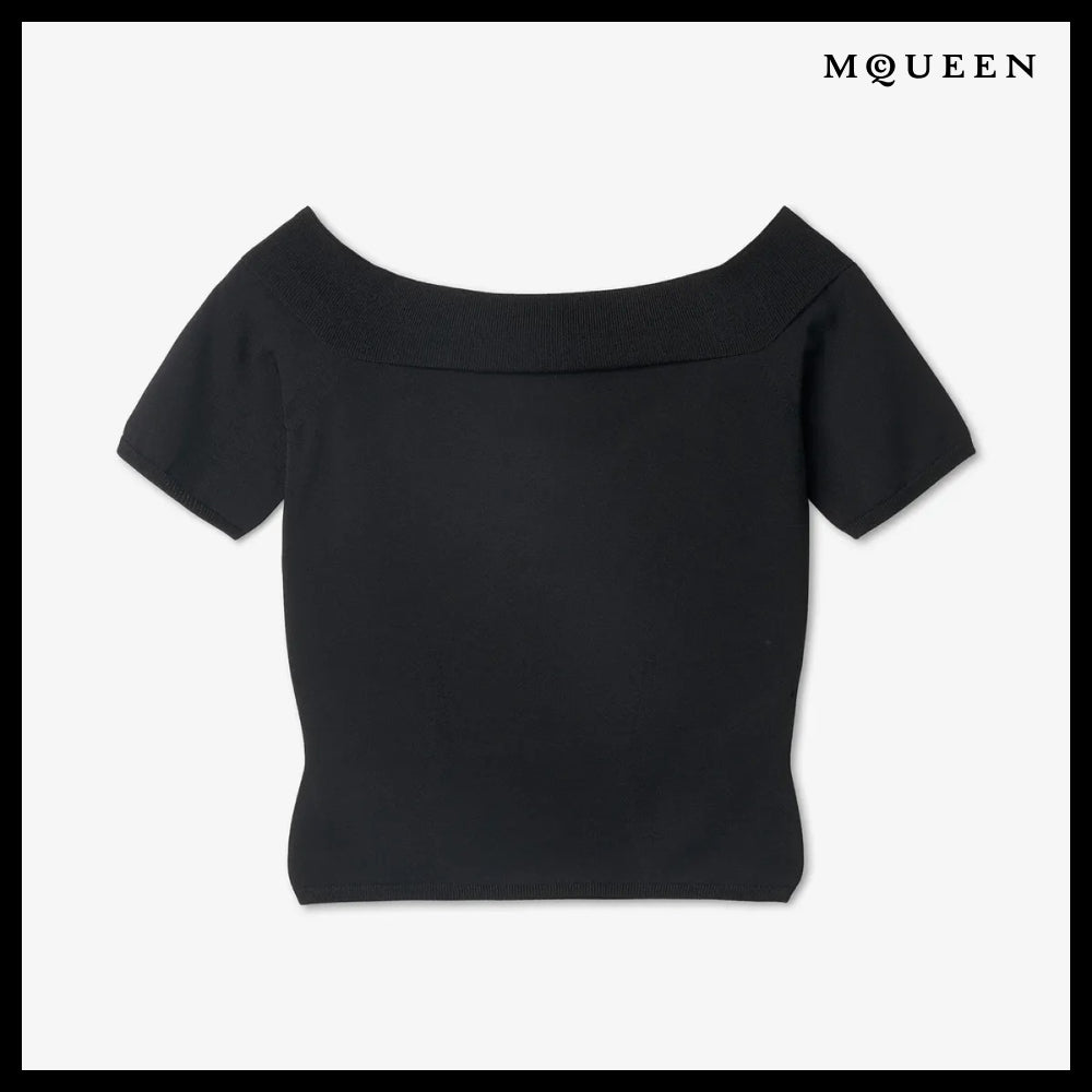【alexander mcqueen】Off Shoulder Knit Short Sleeve T Shirt