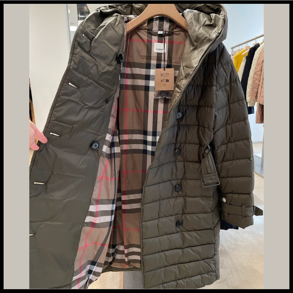 【BURBERRY】WITLEY Belted Long Down Coat Dark Military