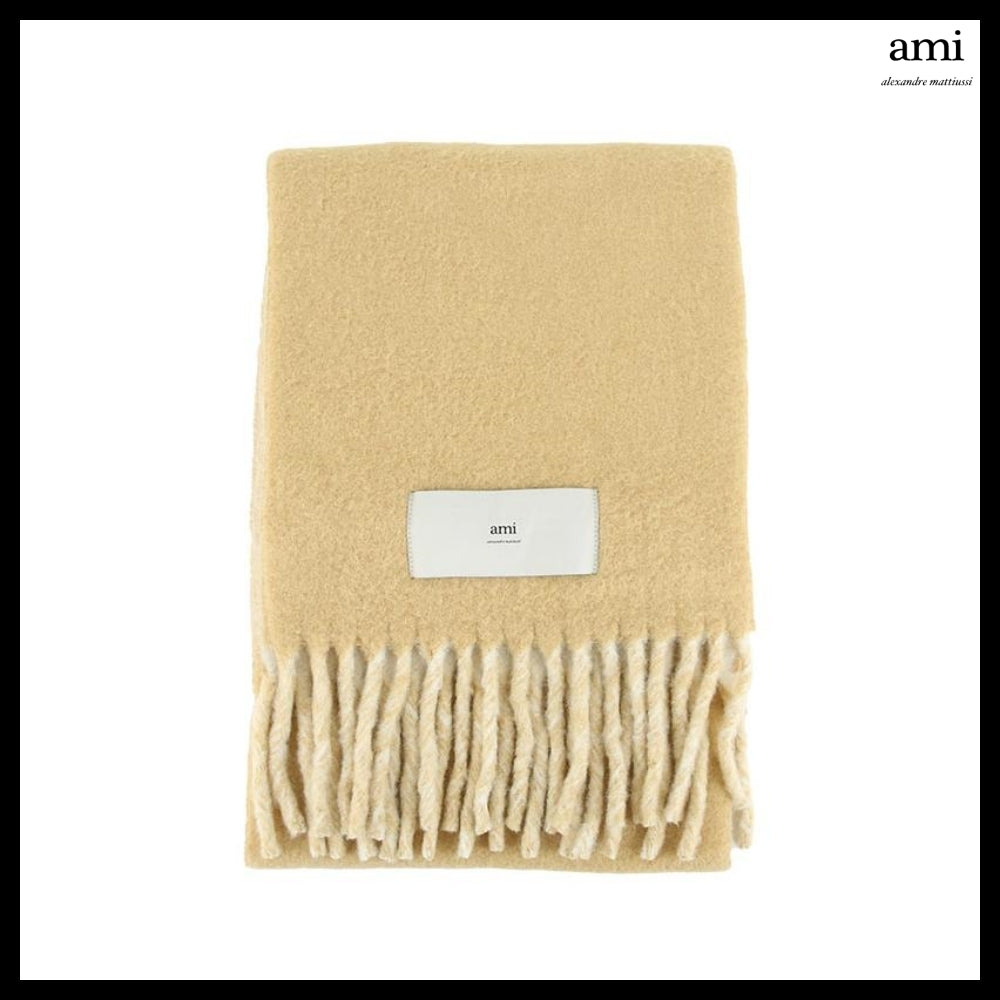 【 AMI PARIS 】 Neutral Sand Fringe Scarf