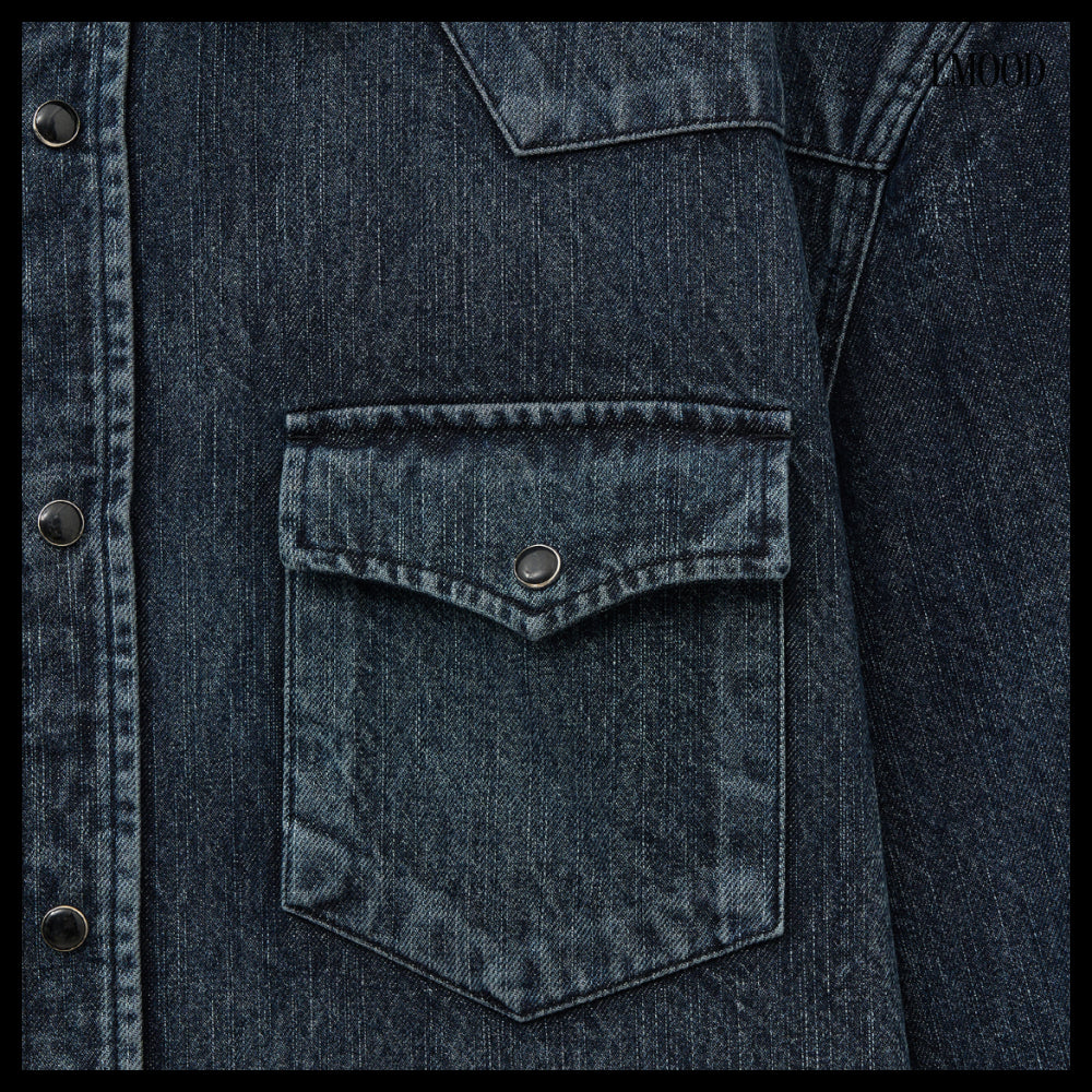 【LMOOD】Leo Western Denim Shirt Midnight Blue