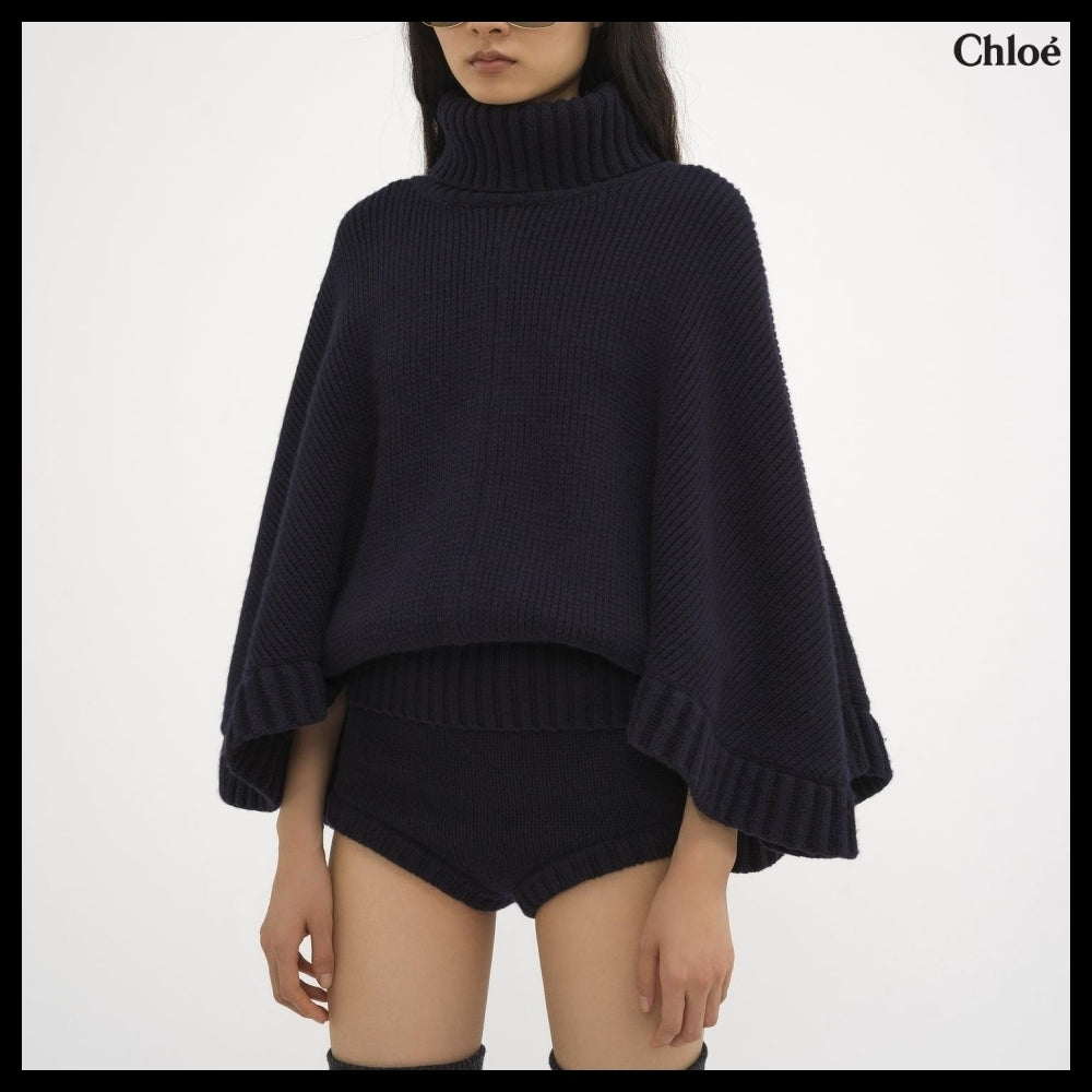 【Chloe】Short Turtleneck Cape