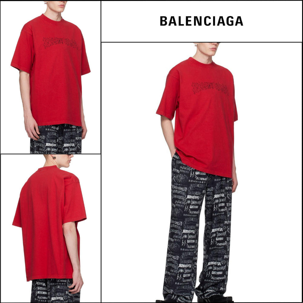 【BALENCIAGA】DIY Metal Red T-Shirt Large Fit