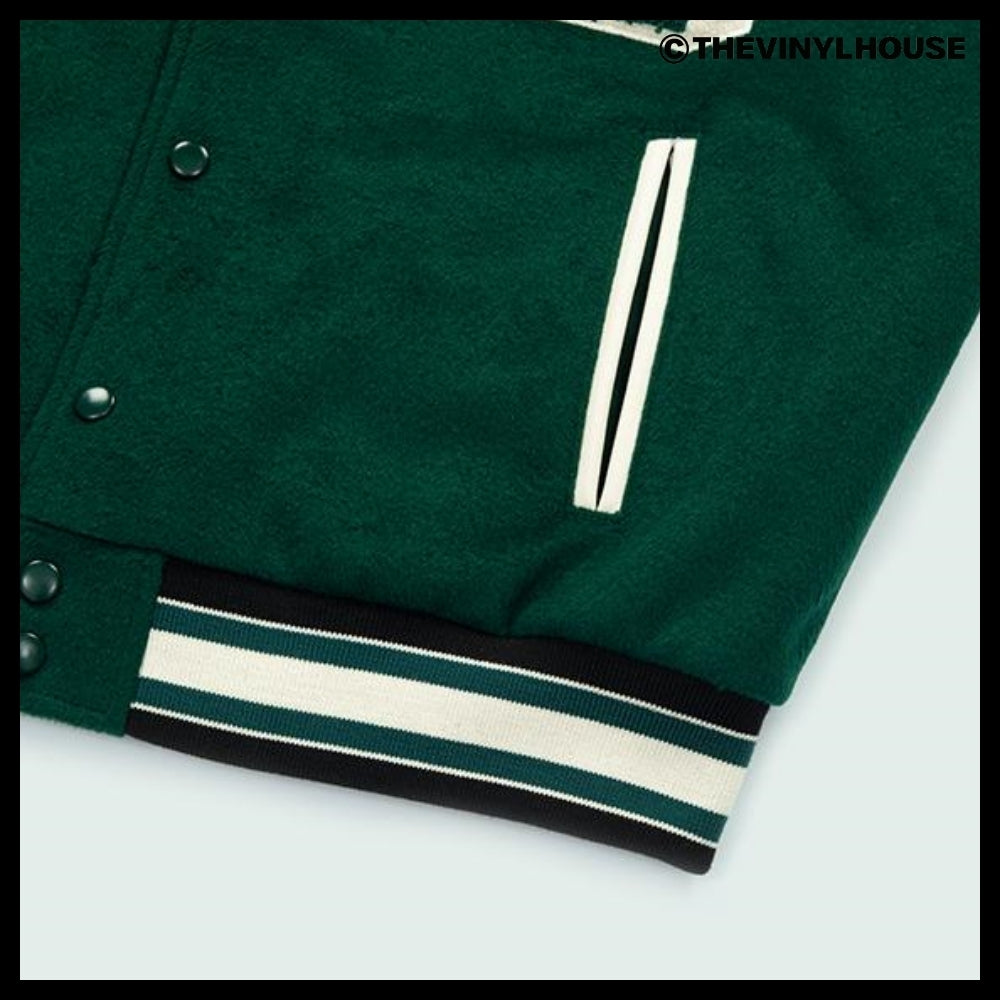 【THEVINYLHOUSE】Yin Yang Varsity Jacket Green