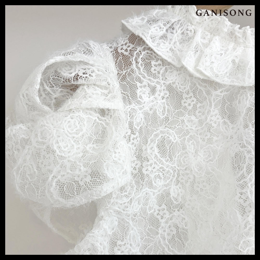 【GANISONG】Bridal Twist Puff Two-Piece Dress White