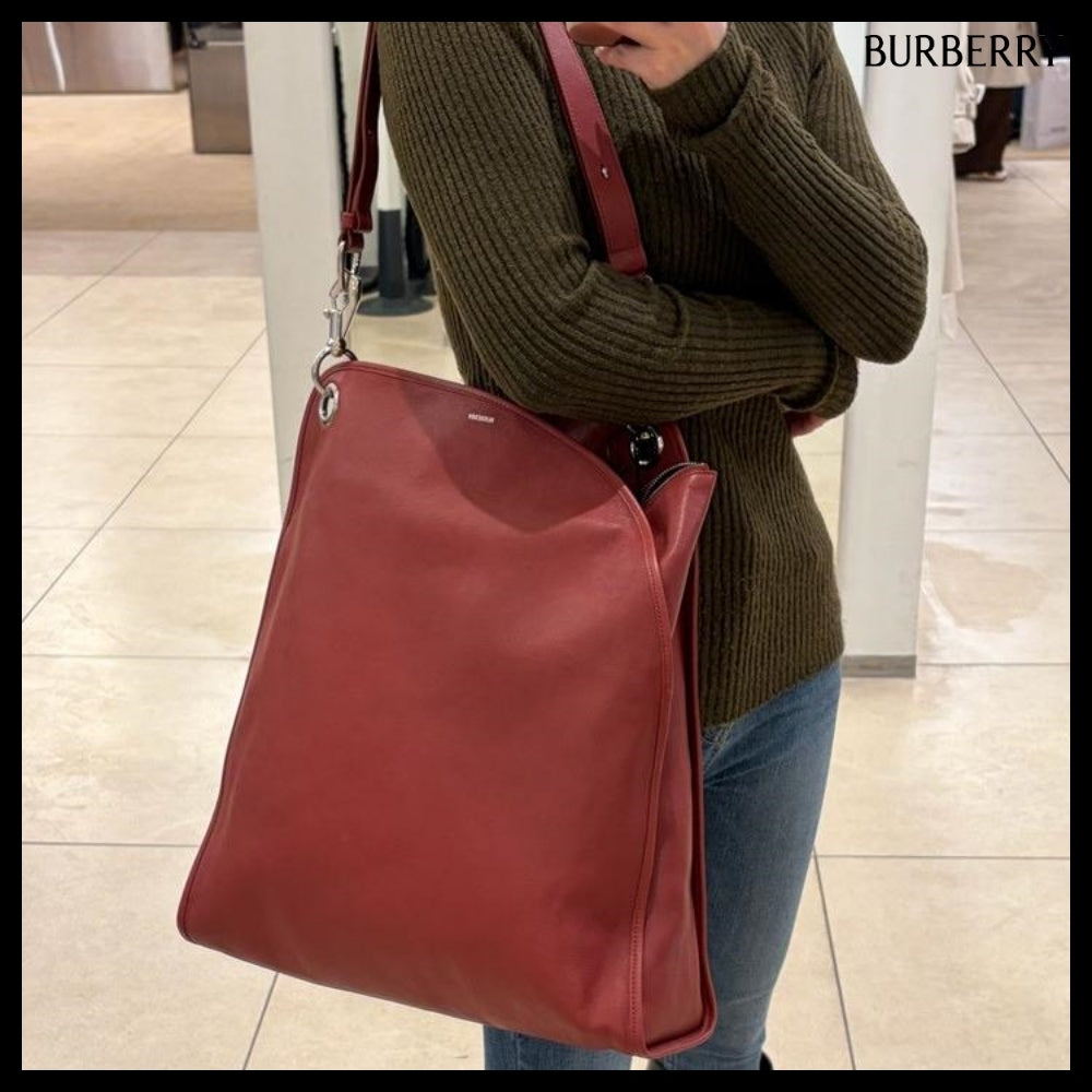【Burberry】Shield Twin Logo Leather Tote Bag Rust