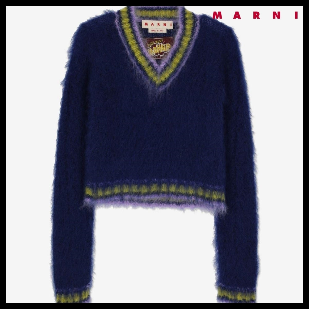 【MARNI】Vネック モヘア ニット ロイヤル ブルー