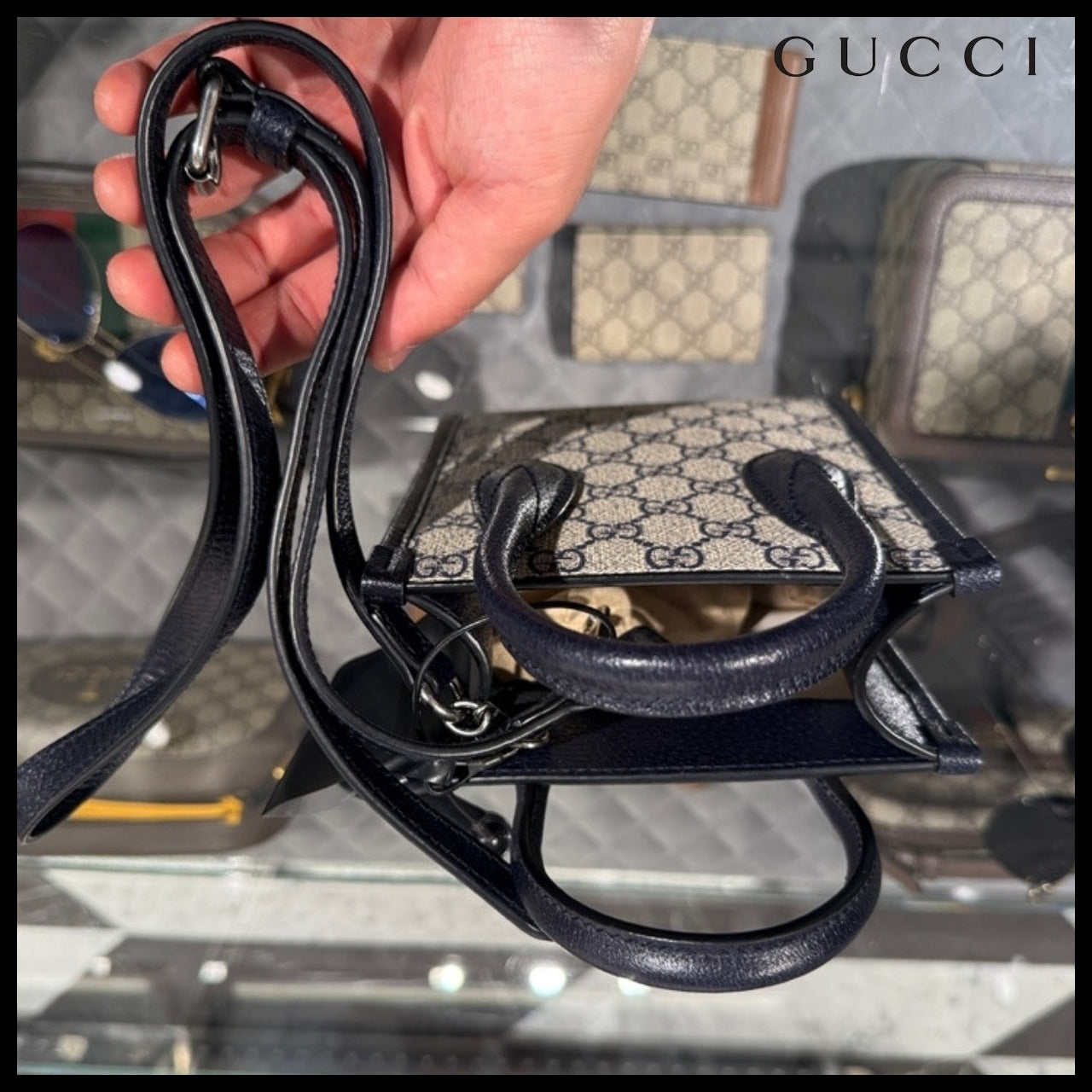 【GUCCI】GG Supreme Mini Tote Bag Beige Blue