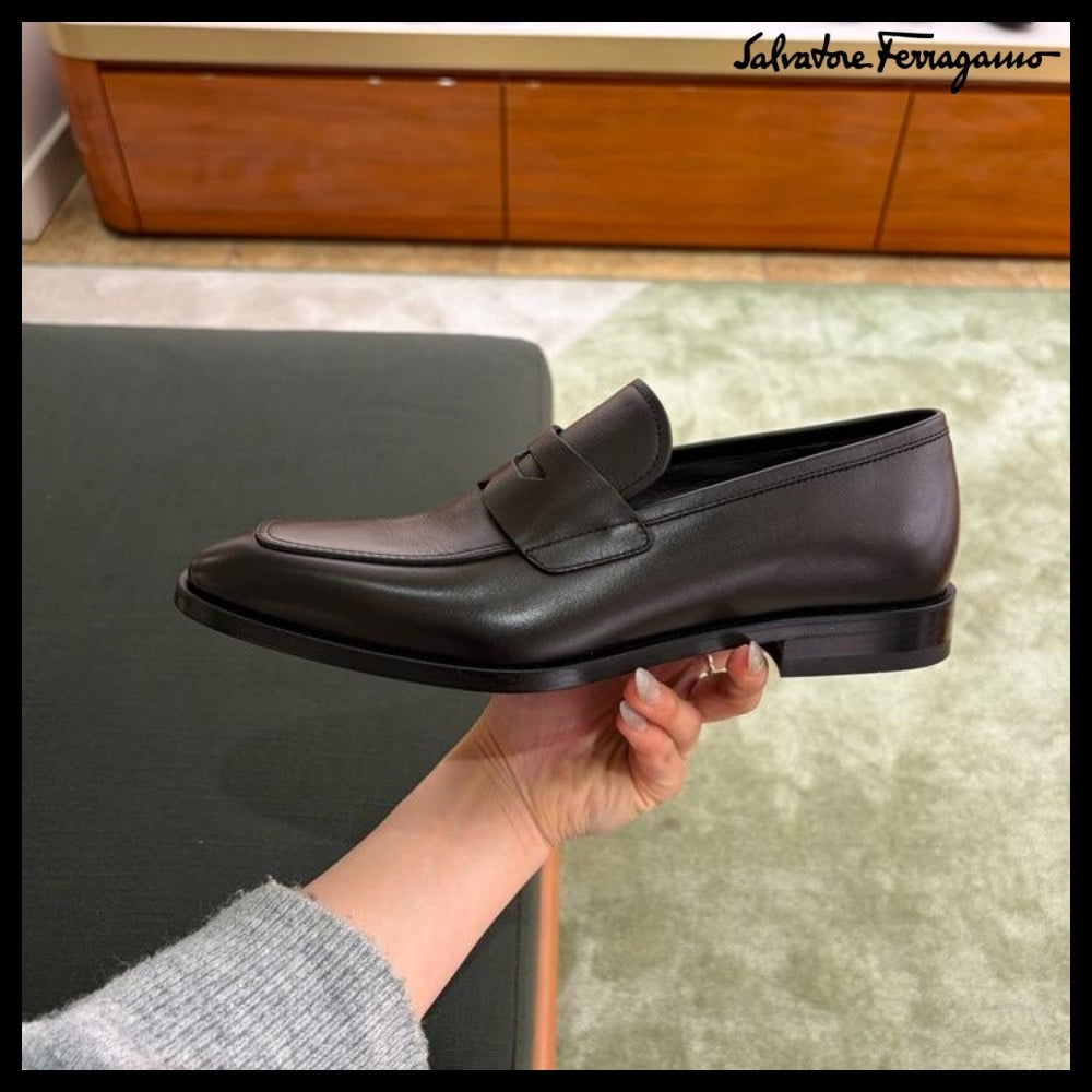 【FERRAGAMO】GUSTAV LEATHER PENNY LOAFERS DARK BROWN