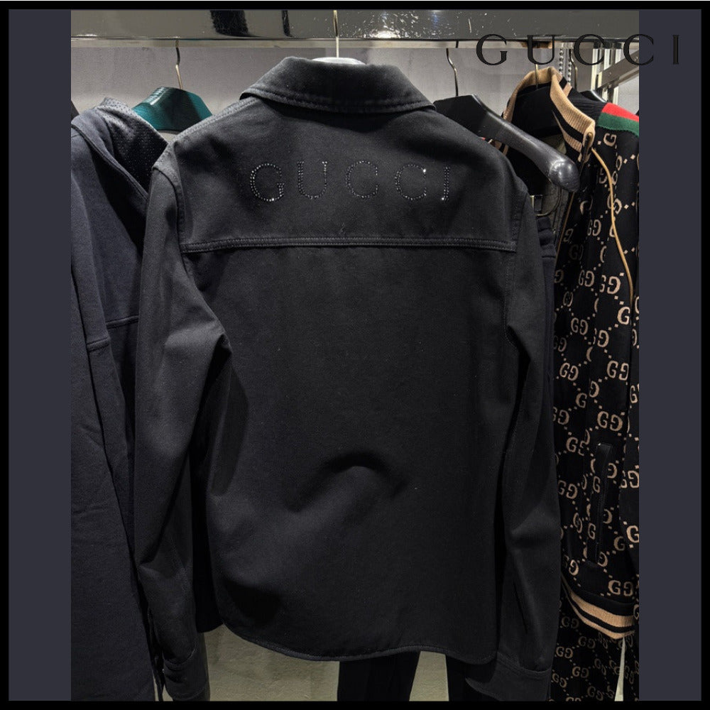 【GUCCI】Back Cubic Logo Cotton Collar Denim Jacket Black