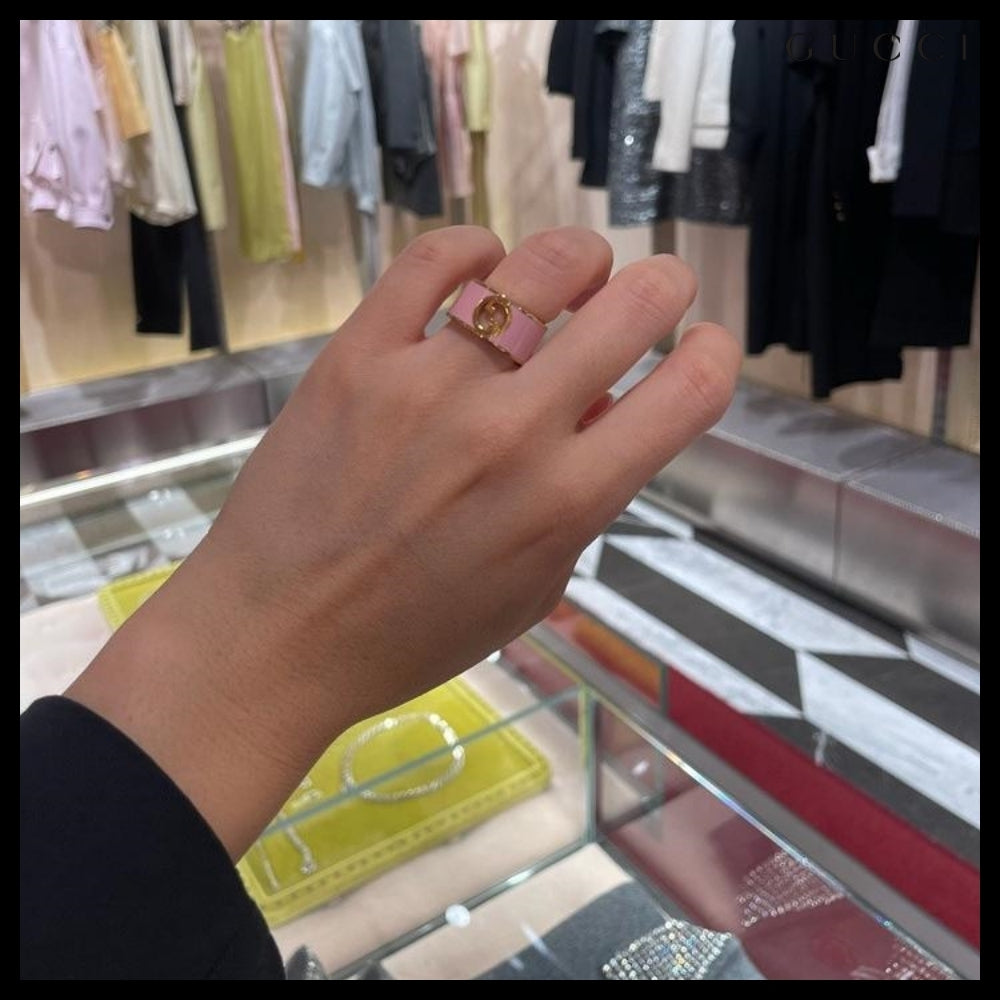 【GUCCI】Blondie Enamel Metal Wide Ring Pink