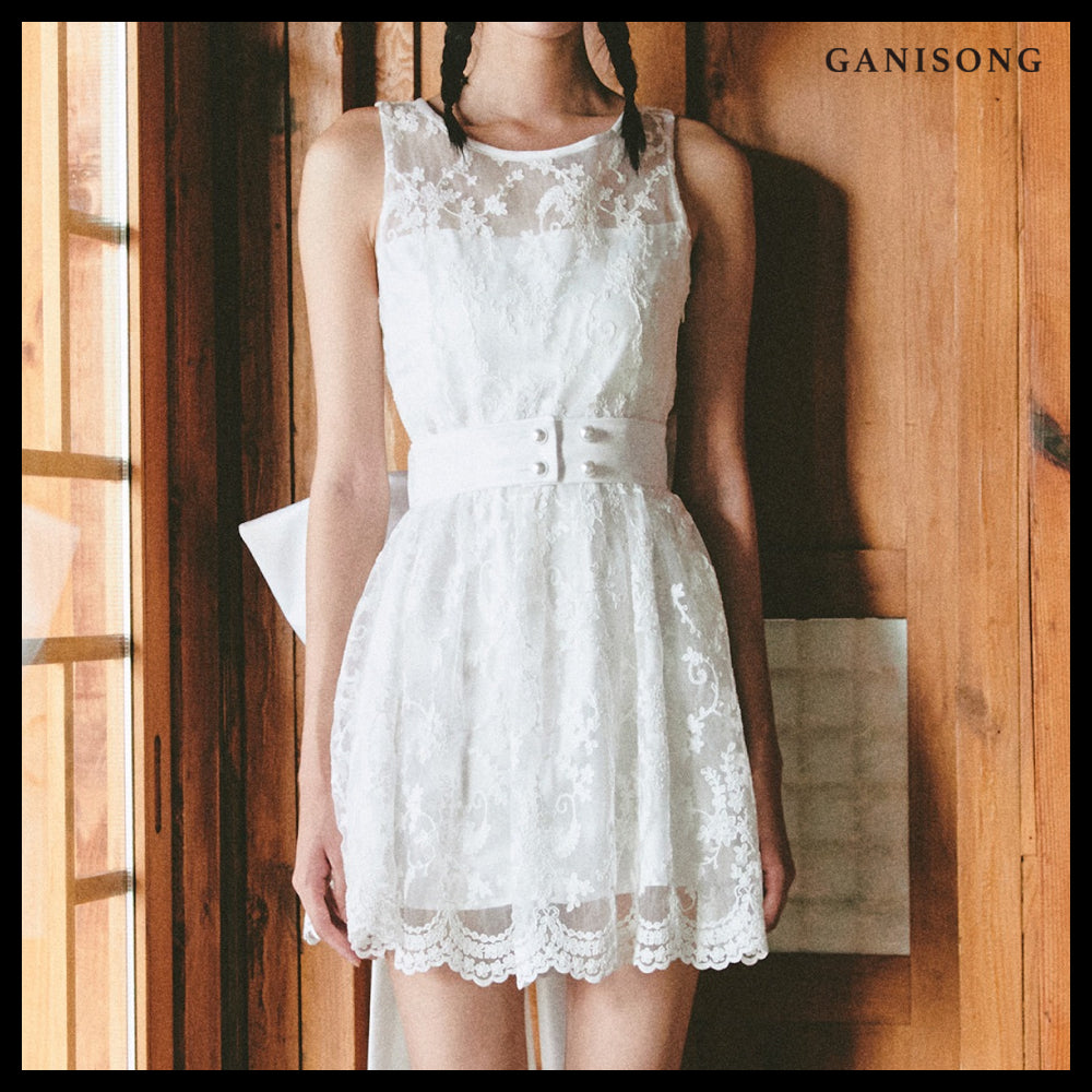 【GANISONG】Bridal Almond Mini Dress White