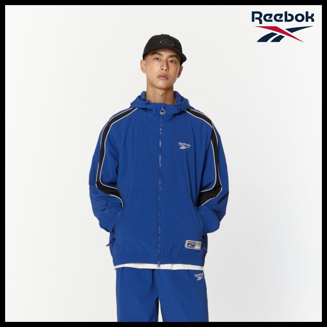 【Reebok】Stretch Hooded Windbreaker Jacket Blue