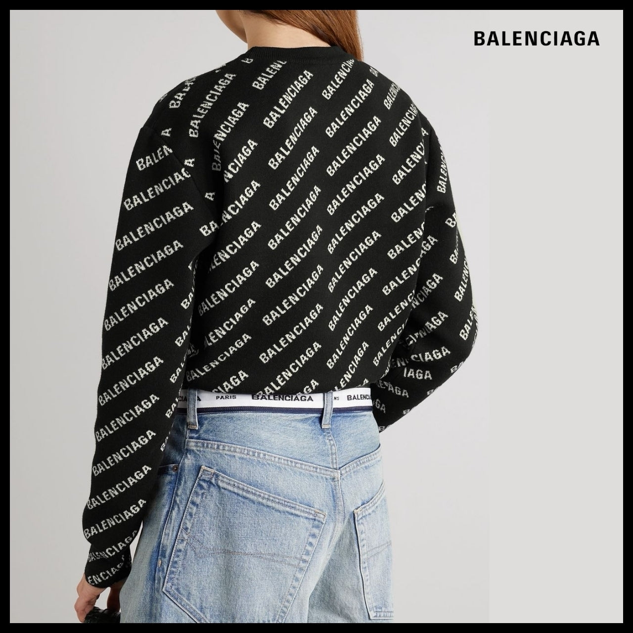【BALENCIAGA】Mini Allover Logo Sweater Black White