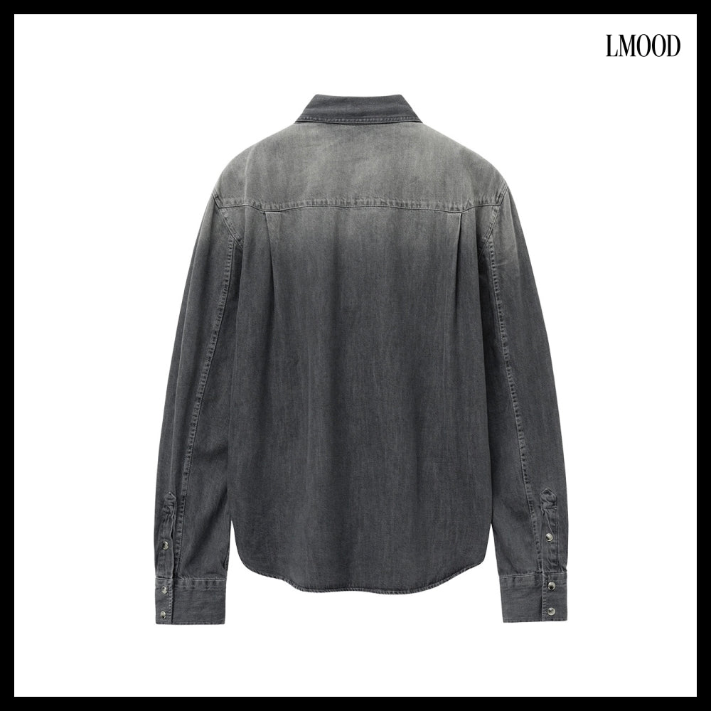 【LMOOD】Terry Denim Shirt Silver Black